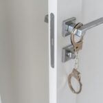 Handcuffs hanging on the door